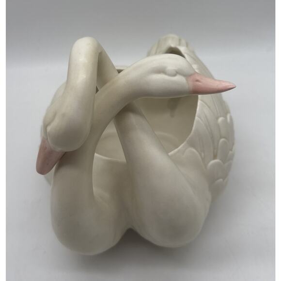 Vintage Fitz and Floyd Elegant White Double Swan Ceramic Vase Planter - Picture 3 of 8